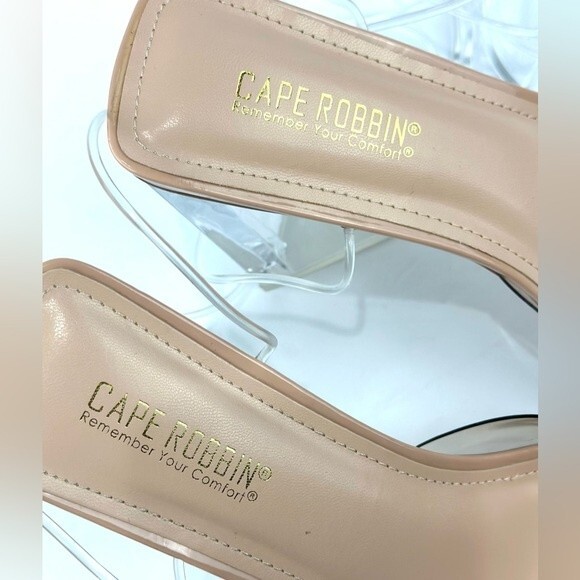 Cape Robbin Swag Nude Chunky Heels, Transparent Lace Up, Square Open Toe, Sz 11 - Picture 11 of 16